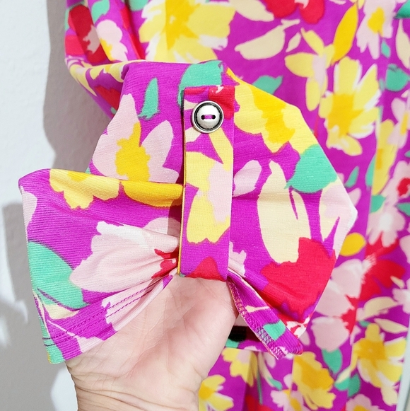 Dear Scarlett Floral Blouse Top Tunic XL Bright Pink Yellow Red Green 3/4 Sleeve - Picture 3 of 12